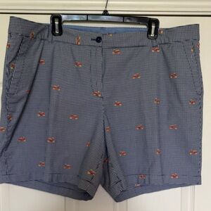 Talbots The Weekend Chino Blue Gingham Embroidered scooter Shorts 18w NWOT